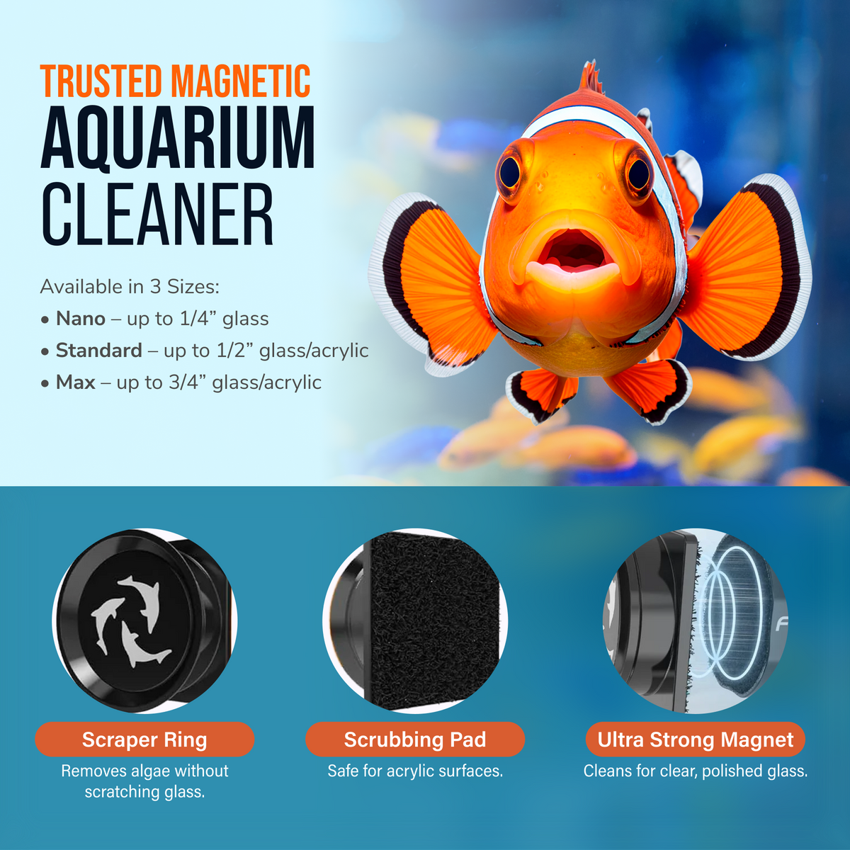 Flipper Pico Black 2-in-1 Magnetic Aquarium Cleaner