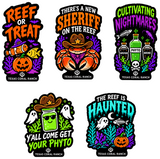 Five Texas Coral Ranch reef sticker designs in black