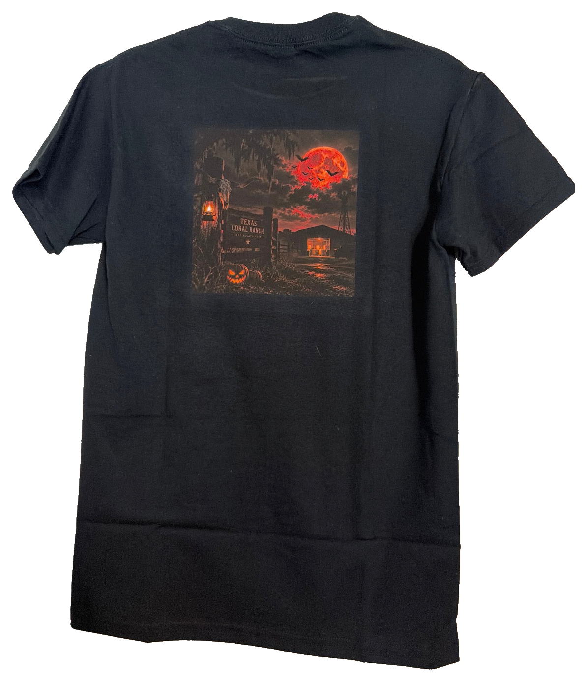Back of the black Limited 2026 Texas Coral Ranch Halloween Shirt with Halloween ranch artwork