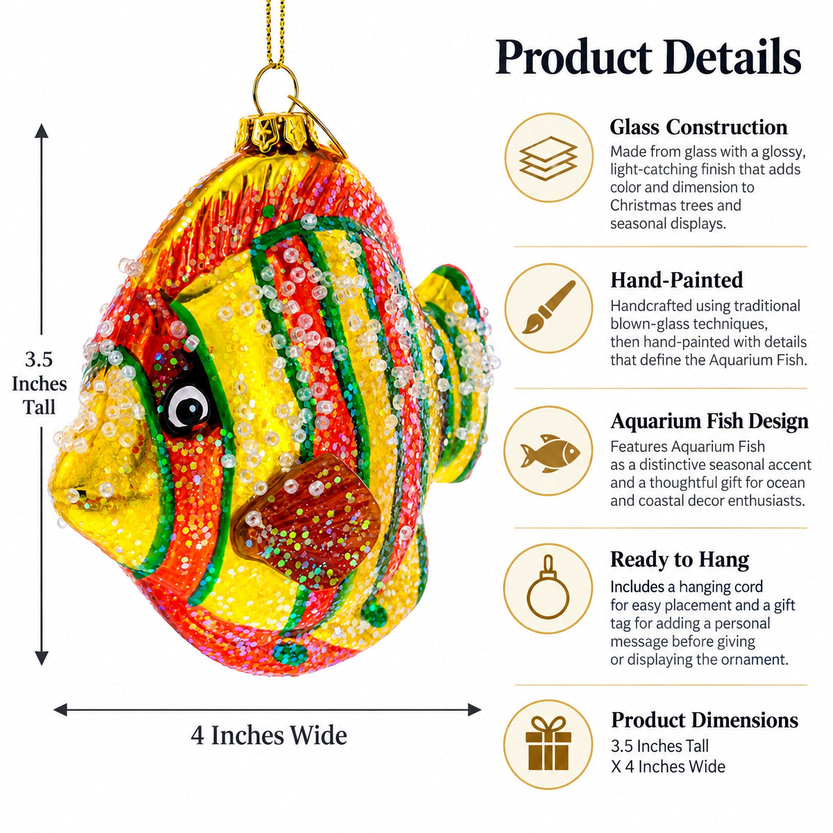 BestPysanky Aquarium Fish Glass Christmas Ornament