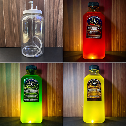 One gallon culture vessel with selectable live phytoplankton cultures