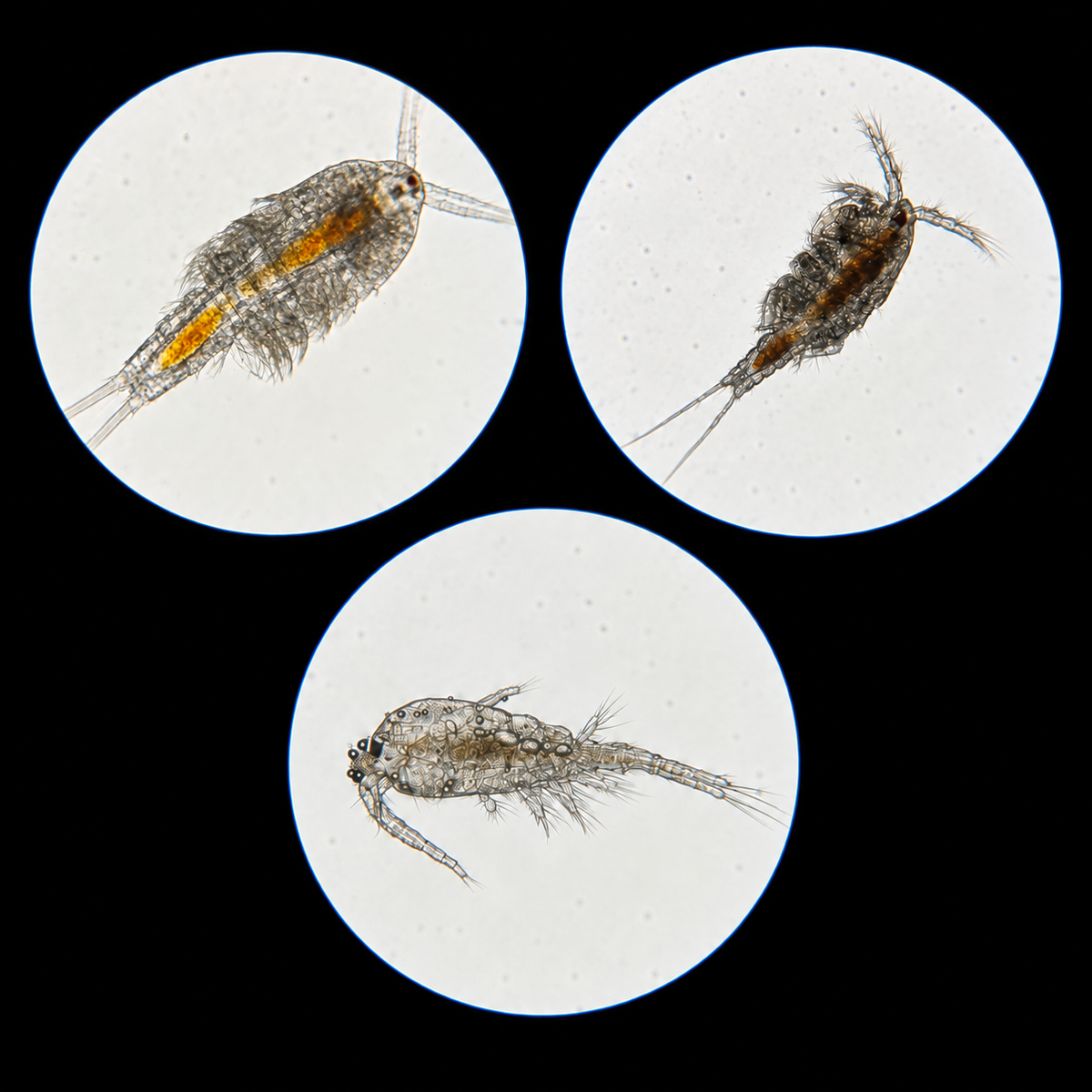 Tigriopus, Apocyclops, and Tisbe copepods under a microscope